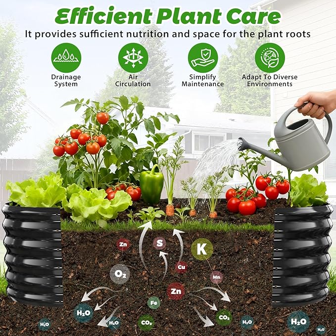 YSEJOMP 17" Tall Outdoor Garden Raised Garden Bed Kits, 5ft X 2ft Oval,0.8MM Thick Metal Raised Planter Bed/Ground Planter Box for Variety of Flowers,Herbs,Vegetables (Black, 60X24X16.5 Inches)
