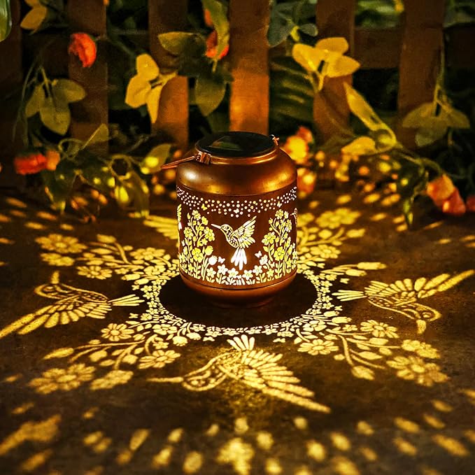 Hummingbird Solar Lanterns Outdoor Waterproof,Birthday Gifts for Women Mom Grandma Hanging Lantern Yard Art Decorative Hummingbird Solar Lights for Decor Garden, Patio, Porch, Backyard, Pathway, Lawn