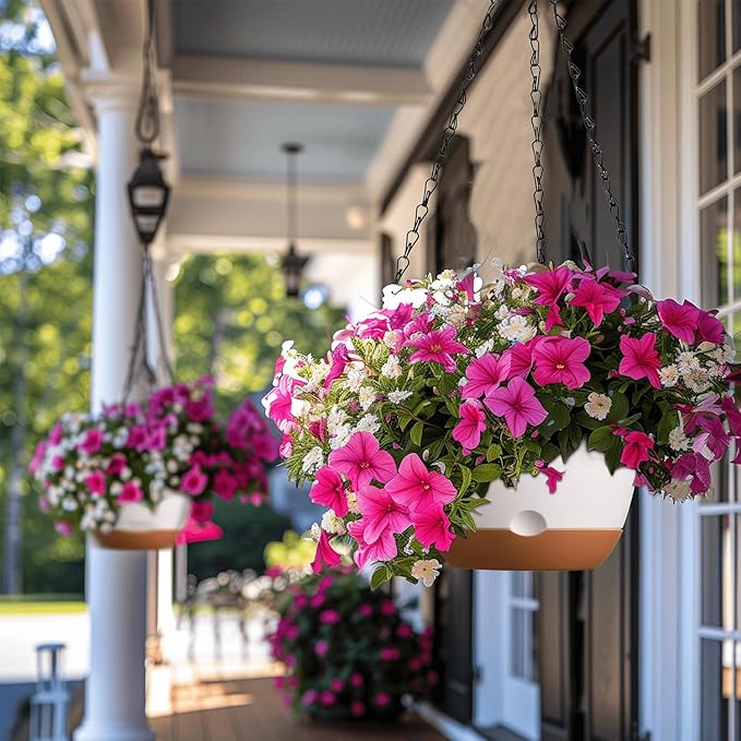 montresor Set of 2-8 Inch Hanging Planters for Indoor Plants with Self-Watering Includes Hanging Pots for Plants, Outdoor Plant Pot with Drainage, and 2 Types of Hanging Baskets Hangers (White)