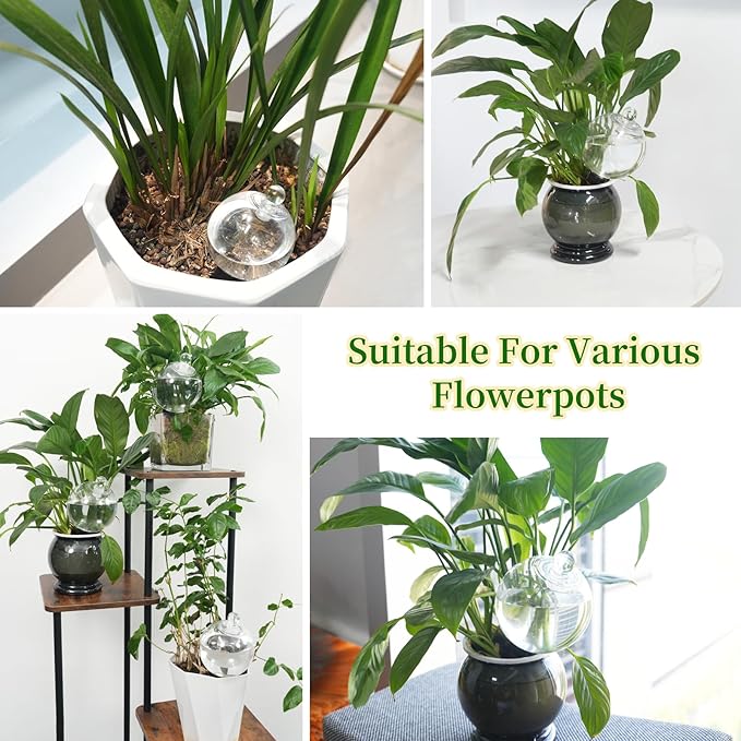 2pcs Plant Self Watering Globes with Covers, Plastic Water Bulbs Top Fill, Plant Watering Devices System Slow Release Terracotta, Water Spikes Stakes for Indoor(2)