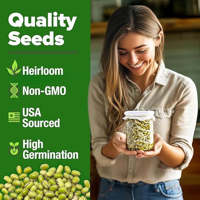 HOME GROWN Mung Beans Seeds Pack 1.5 lb Over 15,000 Sprouting Seeds Grow Fresh Mung Bean Sprouts or Microgreens for Quick, Easy, Nutrient-Packed Food for Your Daily Meals (Vigna Radiata)