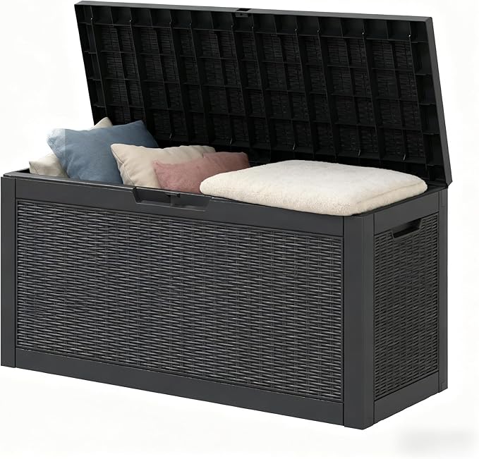 NBYSGO Outdoor Storage Box, Resin Deck Boxes Indoor and outdoor, Waterproof Storage Box Lockable Lid (Black, 60 Gallon)
