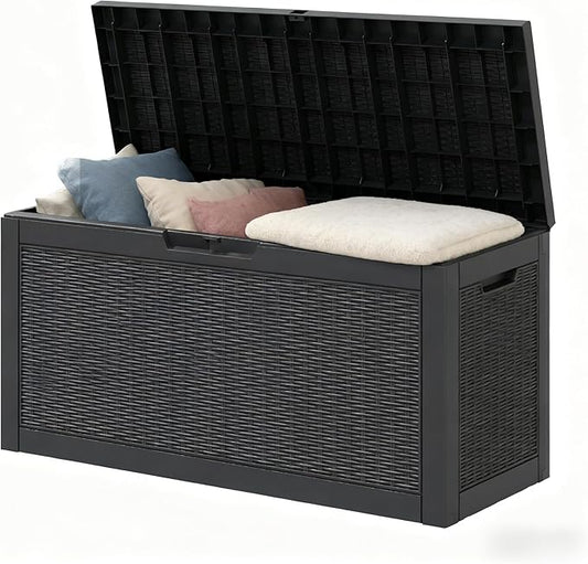 NBYSGO Outdoor Storage Box, Resin Deck Boxes Indoor and outdoor, Waterproof Storage Box Lockable Lid (Black, 60 Gallon)