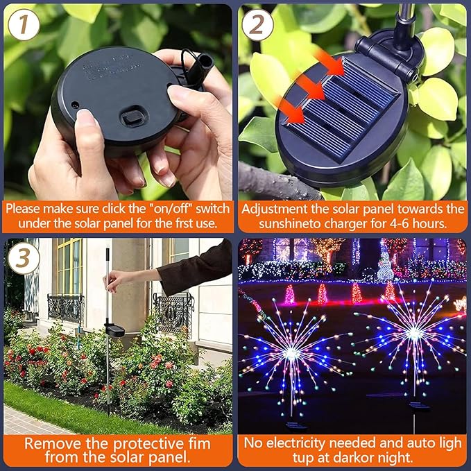4 Pack Solar Firework Lights 200 LED Create Magical Nights, Waterproof Starburst Fairy Lights for Garden Yard Patio Christmas Romantic Wedding Party Decor(Color)