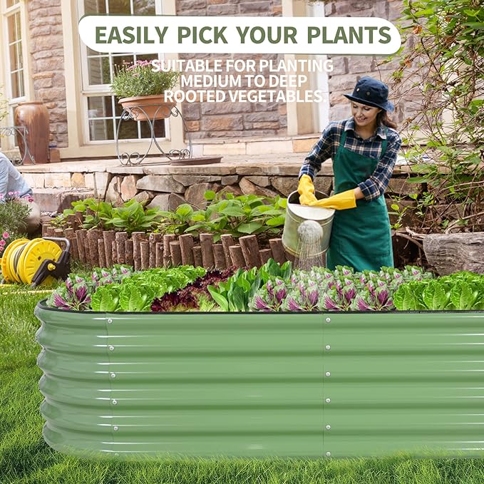 Permade Galvanized Raised Garden Bed Outdoor- Raised Beds for Gardening| Metal Planter Box, Steel Raised Garden Bed Kit with Safety Edging and Gloves for Vegetables, Flower, Herbs (6x2x1.4FT, Green)
