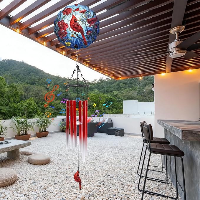 Cardinal Wind Chimes with Wind Spinner Gifts for Women, Cardinal Hanging Wind Spinners Outdoor Gifts for Mom Grandma, Windchimes Outdoor Xmas Decor for Yard Garden Christmas