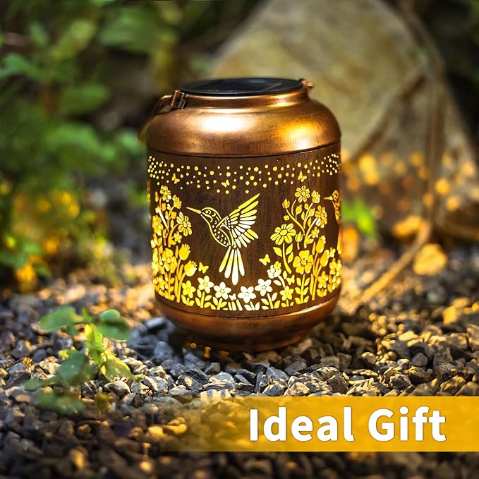 Hummingbird Solar Lanterns Outdoor Waterproof,Birthday Gifts for Women Mom Grandma Hanging Lantern Yard Art Decorative Hummingbird Solar Lights for Decor Garden, Patio, Porch, Backyard, Pathway, Lawn