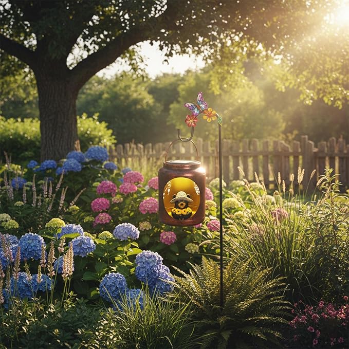 Solar Lanterns Outdoor Waterproof Metal Black Bear Patterns with Resin Black Bear Inside Garden Decor Gifts for Women Mom Grandma Hanging Solar Lights Decoration Outside for Yard, Patio, Backyard