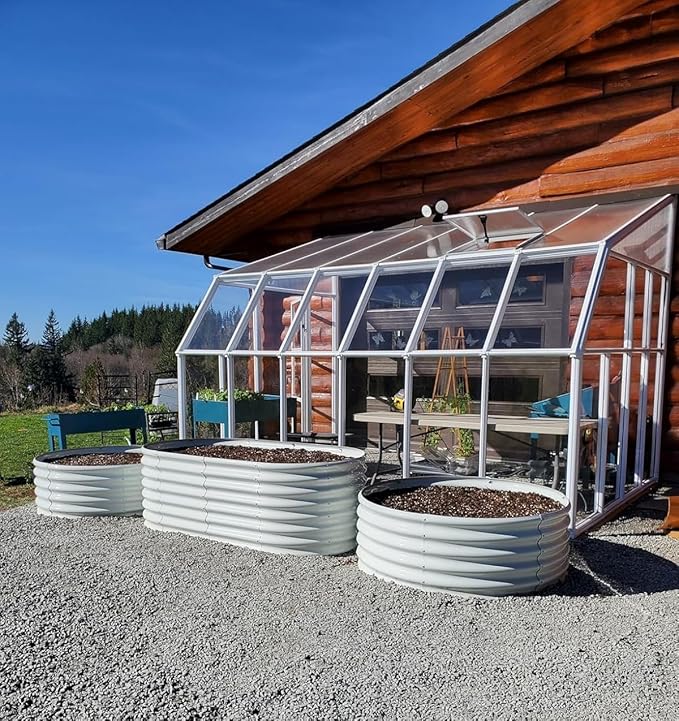 A ANLEOLIFE 4-Packs 4ft x 18” Tall Round Galvanized Raised Garden Beds Outdoor for Planting Vegetables Flowers Herb, Antique White