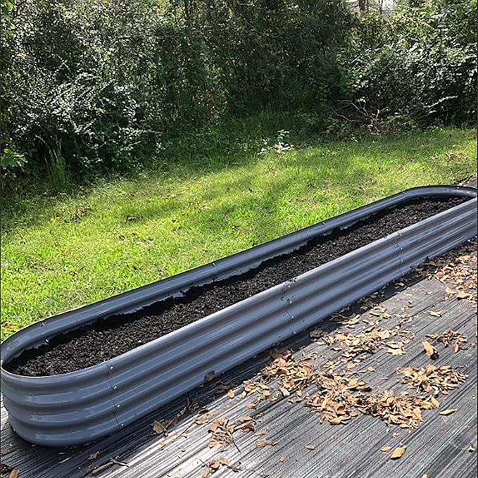 6 Pack 12x2x1FT Galvanized Raised Garden Bed Kit Oval Metal Ground Planter Box Outdoor Bottomless Planter Raised Beds for Vegetables Flowers Herbs Fruits, Gray