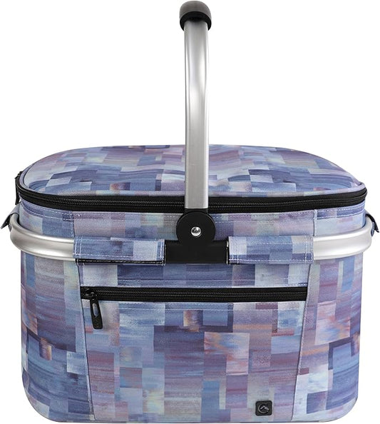 ALLCAMP Picnic Basket - Insulated Cooler, Thickening Foldable Picnic Basket with Removable Baskets & Sewn-in Frame, Basket for House Warming Gifts New Home(Purple Pattern)