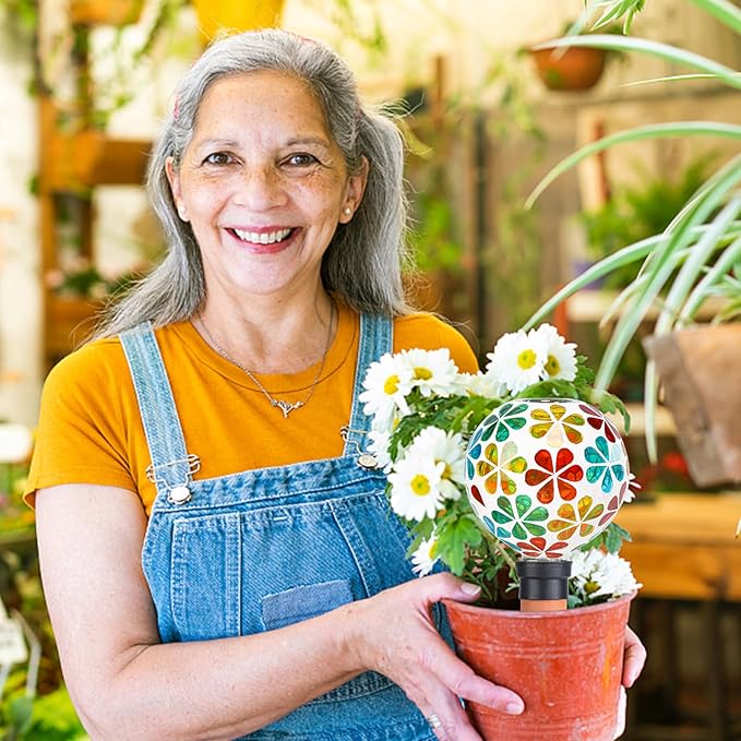 Plant Watering Globes Mosaic Self Watering Spikes 2 Pack Large Self Watering Planter Insert Automatic Watering Device Outdoor Indoor Decoration