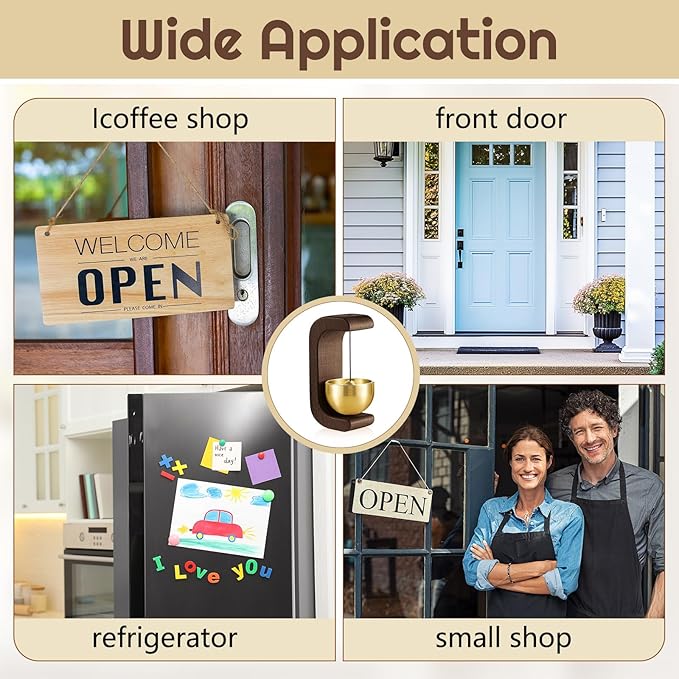 Zonon 8 Pcs Magnetic Wooden Wind Chime Doorbell Decoration Shopkeepers Bell for Door Opening C Shape for Housewarming Gift Refrigerator Room Garden Restaurant (Black Walnut)
