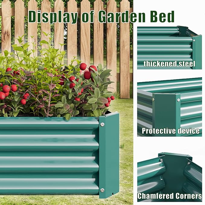 4x2x1ft Raised Garden Bed, Outdoor Galvanized Raised Garden Beds, Metal Raised Beds for Gardening Vegetables Fruits and Flowers, Easy Assembly, 52 Gallon Capacity - Green