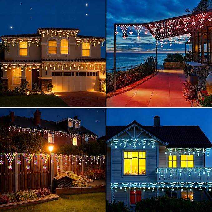 Outdoor Christmas Decorations Lights 13.8ft 200 LED Christmas Lights with 12 Stars,Dimmable Curtain Fairy Light with 8 Modes for Wedding Party Holiday Christmas Decor(RGB)