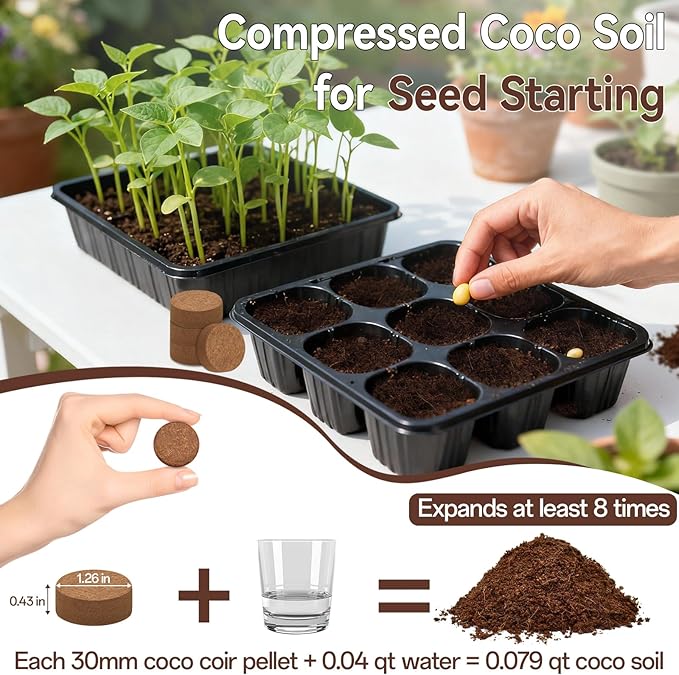 Halatool 50pcs Organic Coconut Coir Pellets Soil for Seed Starter, 30mm Compressed Coco Coir Potting Soil for Growing Vegetables, Fruits, Flowers