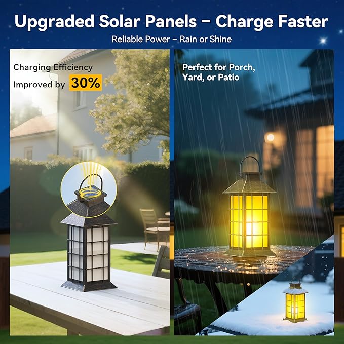 2 Pack 13" Patina Solar Lantern with Flickering Flame Candle | Outdoor Waterproof Hanging Lanterns, Metal & Glass Solar Lights for Garden Decoration, Rustic Outdoor Gifts for Mom