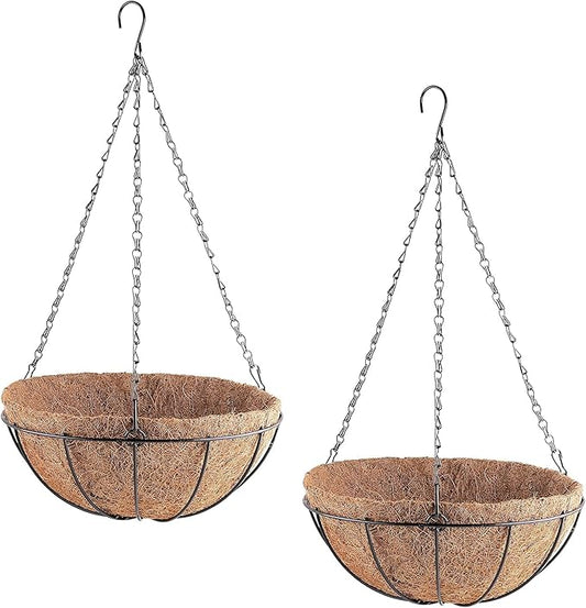 Orgrimmar 2 Pack 12" Metal Hanging Planter Basket with Coco Coir Liner, Small Round Wire Plant Holder with Chain for Hanging Plant and Flower