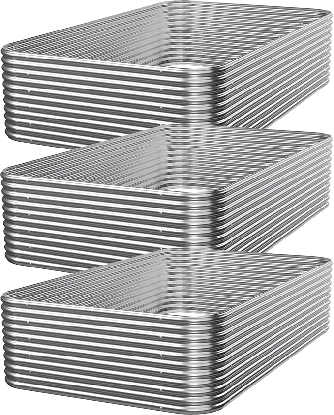 3 PCS Tall 4x2ft Galvanized Raised Garden Bed Outdoor, Metal Garden Bed for Vegetables, Above Ground Garden Box for Flower, Steel Raised Beds for Gardening