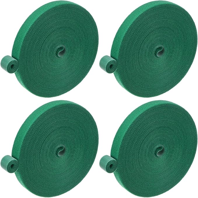 4-Roll Garden Plant Tape, 33 ft x 0.5 in Garden Hook and Loop Plant Ties Multi-Purpose Use Adjustable and Reusable Twist Wire Tape for Plants/Flowers/Vines [Green]
