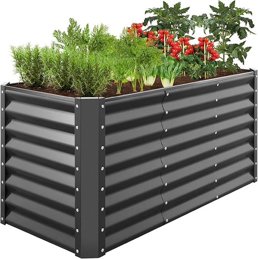 Best Choice Products 4x2x2ft Outdoor Metal Raised Garden Bed, Deep Root Planter Box for Vegetables, Flowers, Herbs w/ 119 Gallon Capacity - Gray