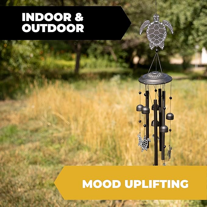 VP Home Black Sea Turtles Wind Chimes for Outside - 32 Inches Harmonic Windchimes with Rustic Design for Gardens, Patios, and Porches - Thoughtful Gifts for Mom, Grandma, and Turtle Lovers