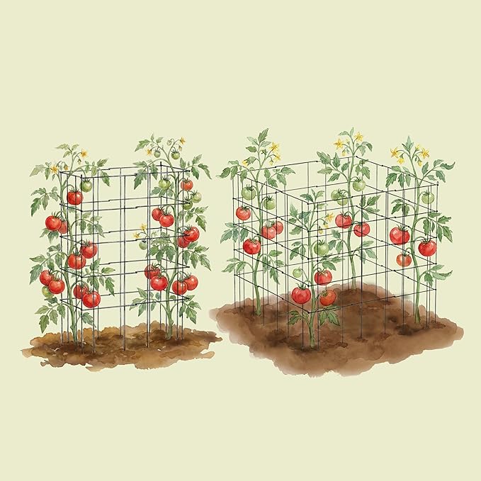 Vego Garden 2 Pack Tomato Cage 14.5"x 58" Square for Garden & Pots, Rust-Resistant Tomato Stackable Plant Cage Trellis Support for Climbing Vegetables Plants