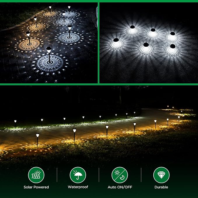 Super Bright Solar Lights Outdoor Waterproof-10 Pack, Dusk to Dawn Up to 12 Hrs Solar Powered Outdoor Pathway Garden Lights Auto On/Off, LED Landscape Lighting Decorative for Walkway Patio Yard