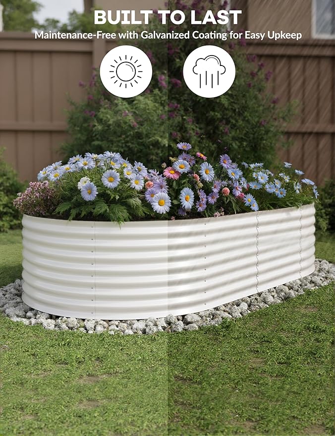 IDEAHOUSE 2-Pack Raised Garden Bed - Heavy-Duty Galvanized Steel Outdoor Planter Box for Vegetables, Flowers & Herbs - Rust-Resistant, Easy-Assembly Garden Box, Beige/Green