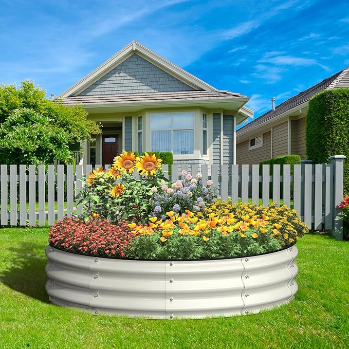 Galvanized Raised Garden Bed, 4x4x1 FT Raised Garden Bed for Gardening, Large Metal Planter Box for Vegetables Flower Herb(Pearl White)