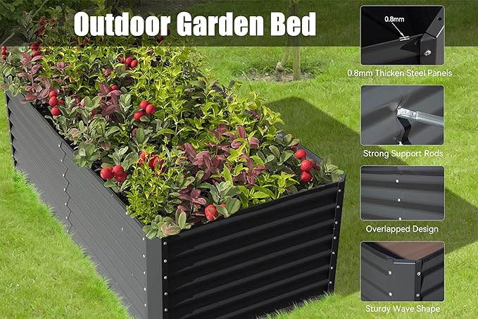 Domi 6×3×2 ft Galvanized Raised Garden Bed, Outdoor Planter Garden Boxes Large Metal Planter Box for Gardening Vegetables Fruits Flowers, Grey