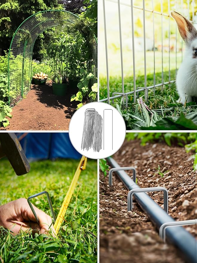 GROWNEER Landscape Staples 100 Packs 6 Inches Heavy Duty 11 Gauge Galvanized Steel Garden Stakes, Garden Staples Securing Pegs for Securing Weed Fabric Landscape Fabric Netting Ground Sheets & Fences