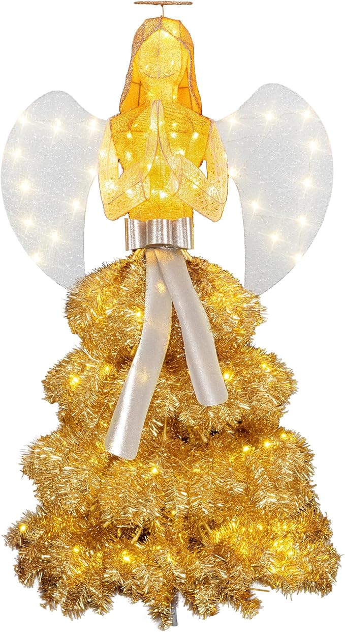 Large Lighted Angel Outdoor Statue for Yard & Garden, Weatherproof LED Decorative Angel for Patio, Lawn & Holiday-Style Outdoor Decor, Gold