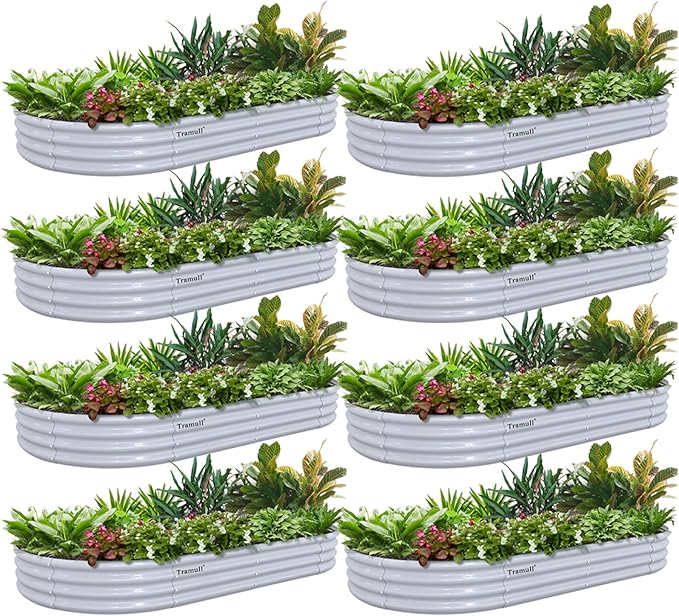 8 Pack 6x3x1FT Galvanized Raised Garden Bed Kit Oval Metal Ground Planter Box Outdoor Bottomless Planter Raised Beds for Vegetables Flowers Herbs Fruits, Gray
