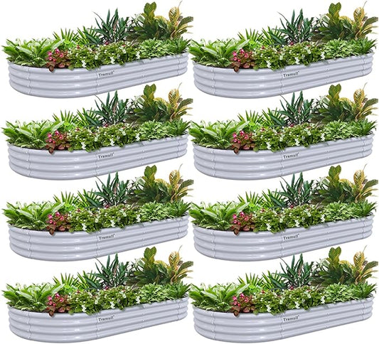 8 Pack 6x3x1FT Galvanized Raised Garden Bed Kit Oval Metal Ground Planter Box Outdoor Bottomless Planter Raised Beds for Vegetables Flowers Herbs Fruits, Gray