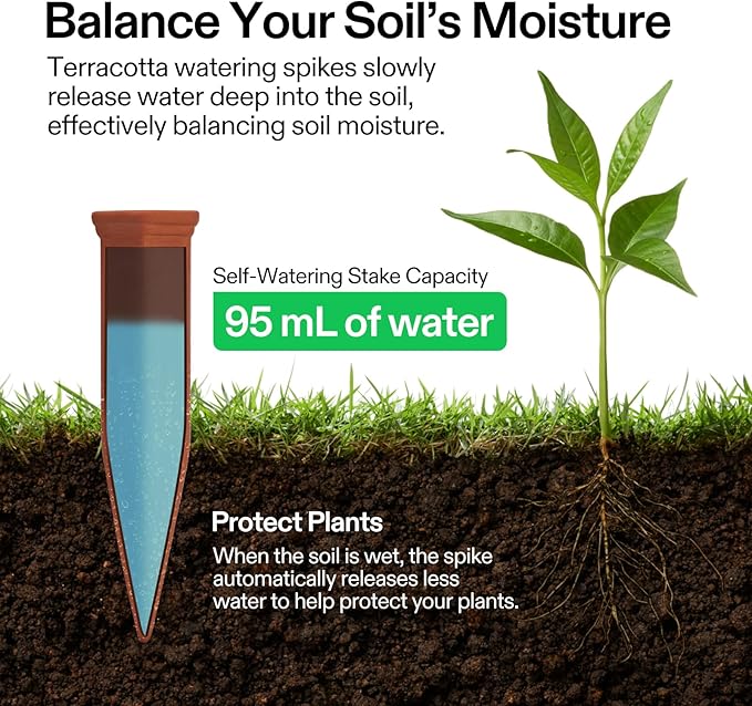 VIVOSUN 10Pcs Self-Watering Spikes, 7 Inch Hexagonal Terracotta Watering Stakes, Auto-Water Device, Planter Insert for Indoor & Outdoor Potted Plants, 20-Pack