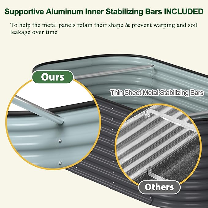 MUPATER 9-in-1 Galvanized Steel Planter Box, 24''H Modular Garden Bed Outdoor with 2 Aluminum Support Rods, 6x3x2FT Raised Garden Bed Kit Oval for Herbs, Vegetables and Flowers, Garden, Green