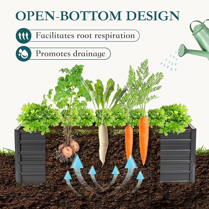 Smug Metal Raised Garden Bed, 6x3x2ft Outdoor Planter Box, Raised Garden Beds for Planting Plants Vegetables, Flowers, Grey Black
