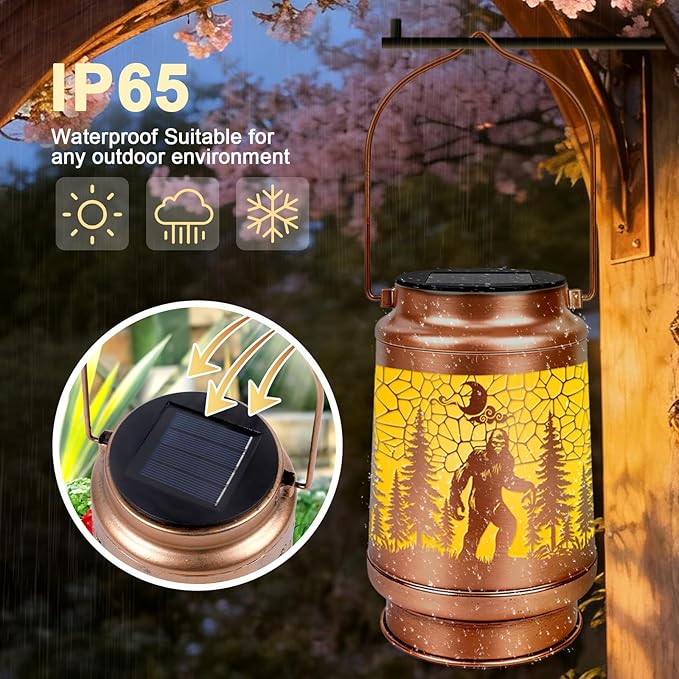 Bigfoot Solar Lanterns Outdoor Waterproof - Wxiben Bigfoot Sasquatch Gifts for Men Dad Grandpa, Big Foot Metal Hanging Solar Lights Lamp, LED Lanterns for Garden Yard Patio Lawn Tabletop Decor
