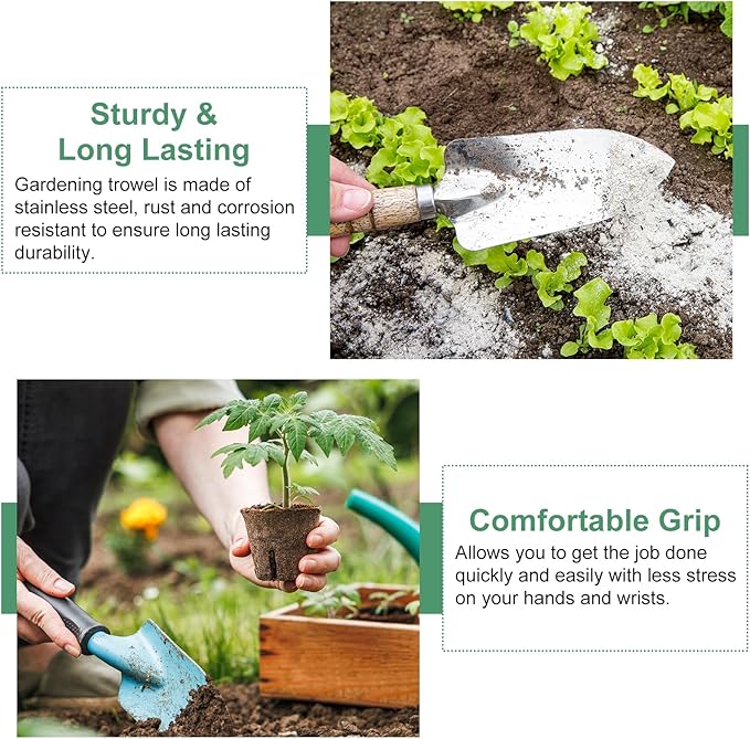 HARFINGTON 2pcs Garden Hand Shovels 13.23 x 3.39 Stainless Steel Transplanting Trowel with Handle Garden Tools for Gardening Weeding Planting, Pink
