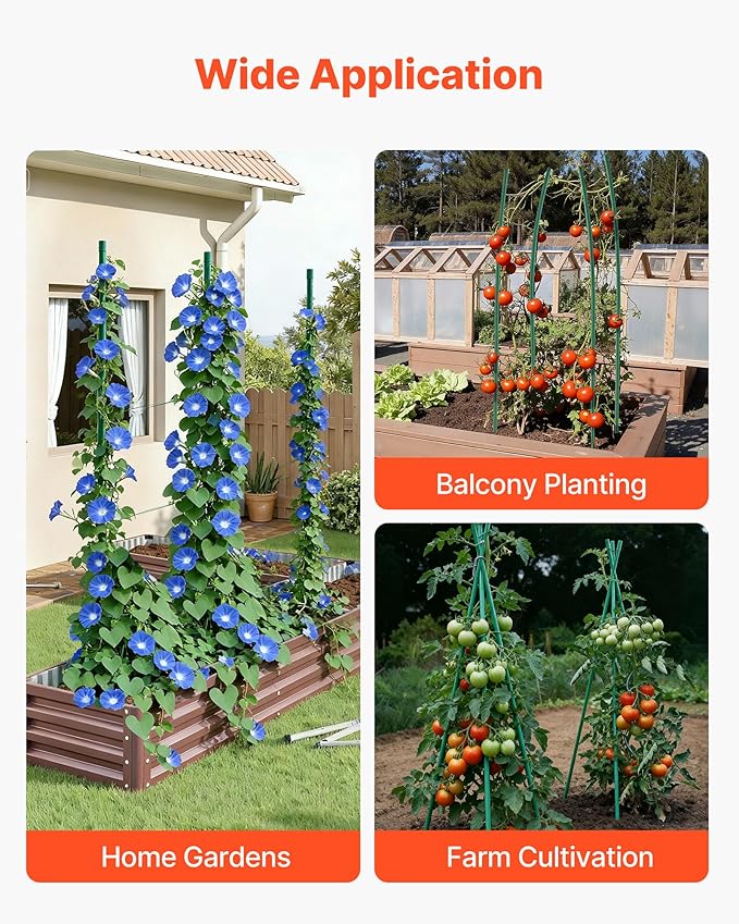 VEVOR Garden Stakes, 50 Pack, 70.87 inch, Plastic Coated Metal Tomato Stakes, Garden Sticks for Plants Support, with Pointed End and Non-Slip Bumps for Growing Climbing Plants, Outdoor Vegetables