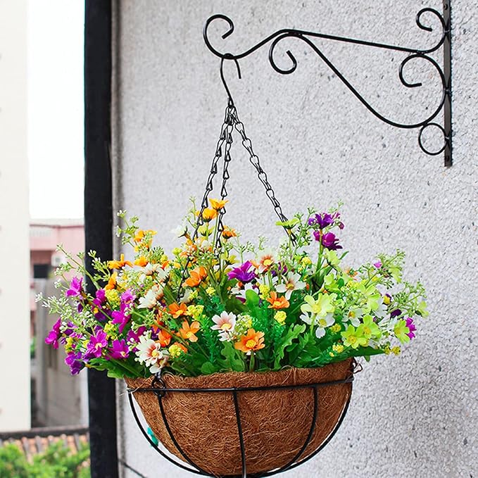 Lainrrew 2 Pack 12" Metal Hanging Planter Basket with Coco Liner, Round Wire Plant Holder Flower Pots Hanger Watering Hanging Flower Baskets Porch Decor for Indoor Outdoor Garden