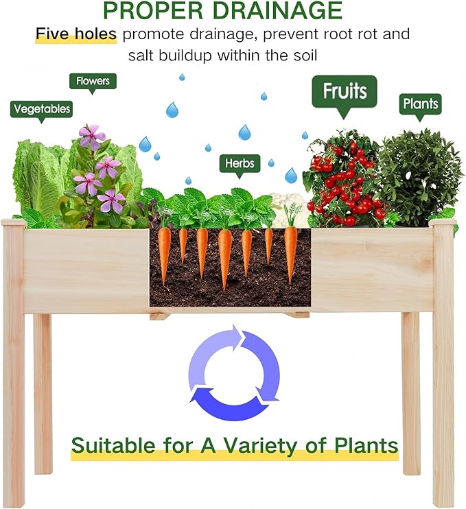 48x24x30in Raised Garden Bed,Wooden Raised Garden Beds Outdoor,Elevated Reinforced Planter Box with Legs for Backyard/Patio/Gardener with Bed Liner,210lb Capacity - Natural