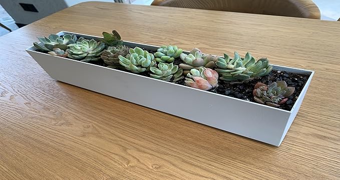 Modern Metal Trough Planter - Rectangle Succulent Planter Box - 32" Window Sill Planters - Decorative Indoor/Outdoor Table or Window - Windowsill Herb (1pc 32'' White)