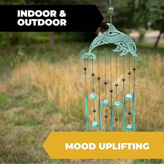 VP Home Dolphin Tribal Wind Chimes for Outside, 28.5-Inch Wind Chimes with Rustic Design for Gardens, Patios, and Porches, Thoughtful Gifts for Mom, Grandma, and Dolphin Lovers