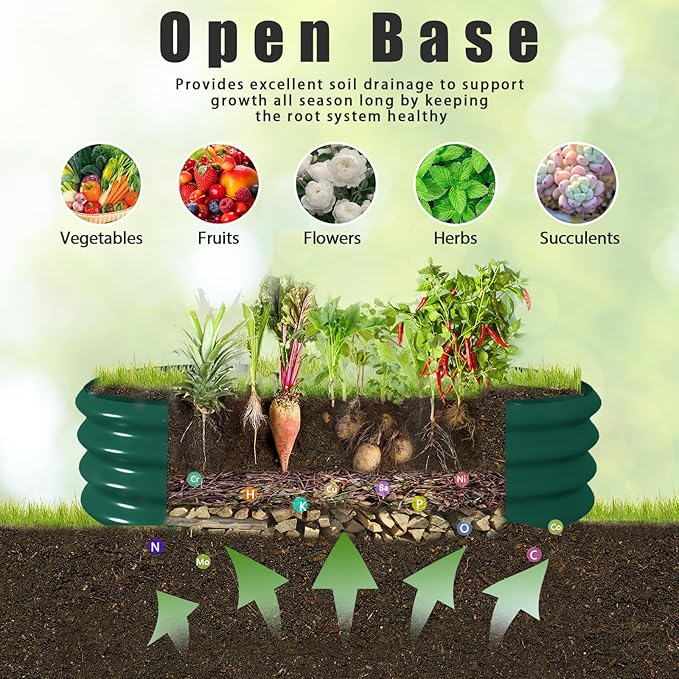 6 Pack 8x3x1.5FT Galvanized Raised Garden Bed Kit Oval Metal Ground Planter Box Outdoor Bottomless Planter Raised Beds for Vegetables Flowers Herbs Fruits, Green