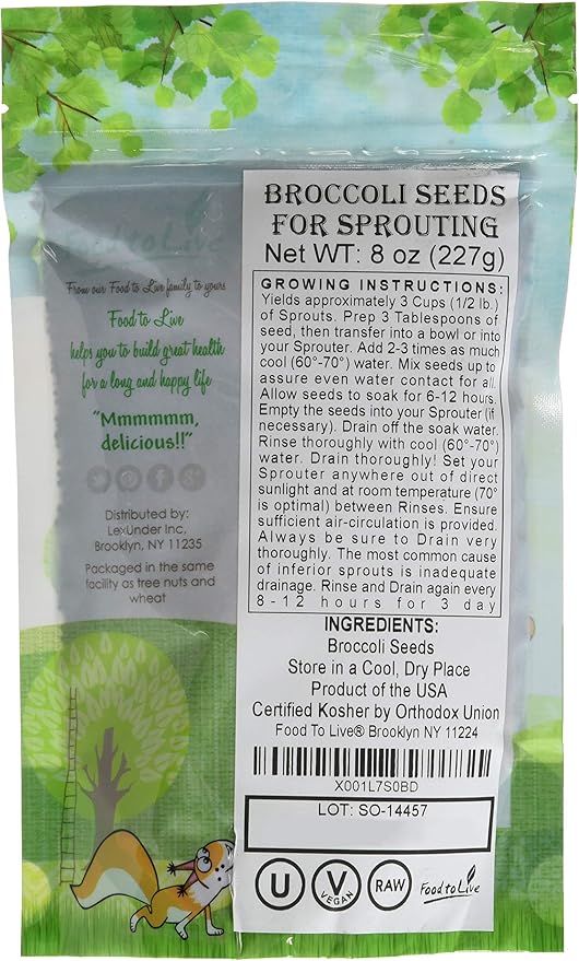 Food to Live Broccoli Seeds for Sprouting, 8 Ounces – Vegan, Kosher, Sirtfood, Bulk. Rich in Sulforaphane, Vitamin C, Vitamin A. Great for Growing Sprouts, Microgreens. High Germination Rate