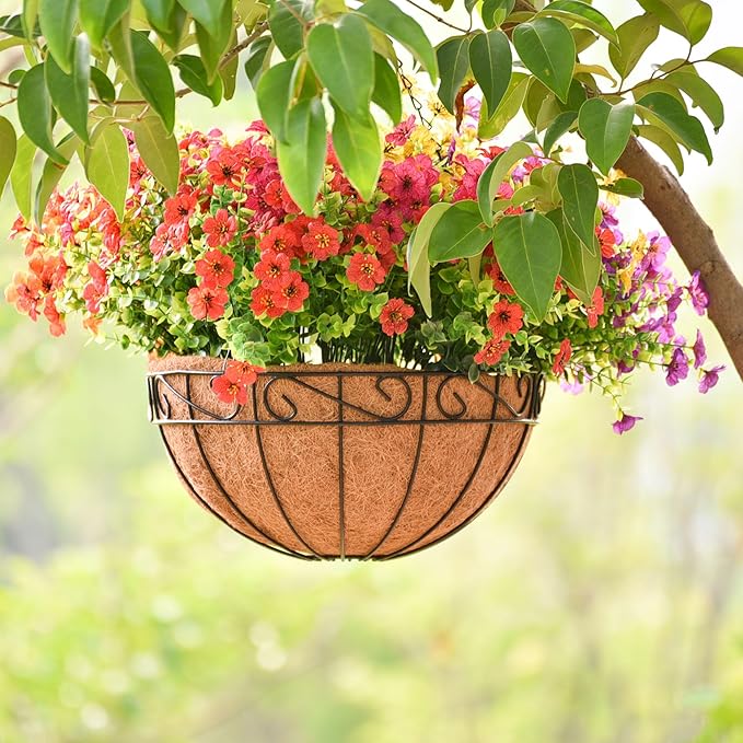 Hanging Planters for Outdoor Plants 4 Pack 14 inch Metal Hanging Flower Basket with Coco Coir Liner Wire Plant Holder Watering Flower Baskets Pot Hanger Garden Decoration for Indoor Outdoor(HBL)