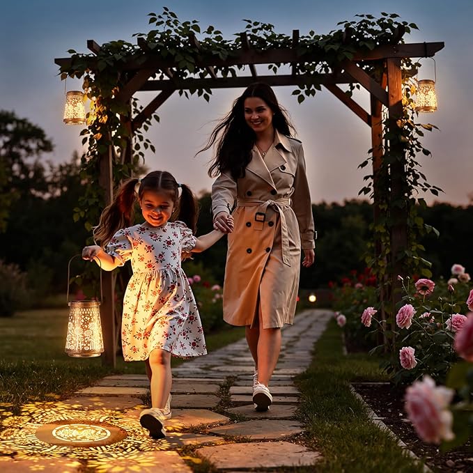 2 Pack Solar Lanterns Outdoor Waterproof Birthday Gifts for Women Mom Grandma, Hollowed-Out Metal Sunflower Hanging Solar Lantern Lights Outdoor Decor, 2 Modes Lights Decor for Yard, Patio