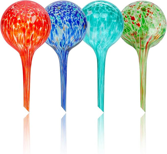 Iridescent Self Watering Globes, Glass Rainbow Plant Watering Globes, Self Watering Planter Insert, Automatic Plant Waterer Indoor (Small-4 Pcs Multi-Color)